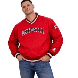 Vintage Starter Mens Bomber Jacket XL Red Indiana Pullover Varsity V-Neck